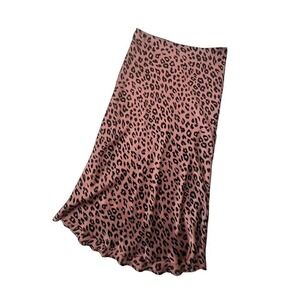 Gilli Satin Midi Skirt M Leopard Print Pink slip skirt 90s efortless cool girl